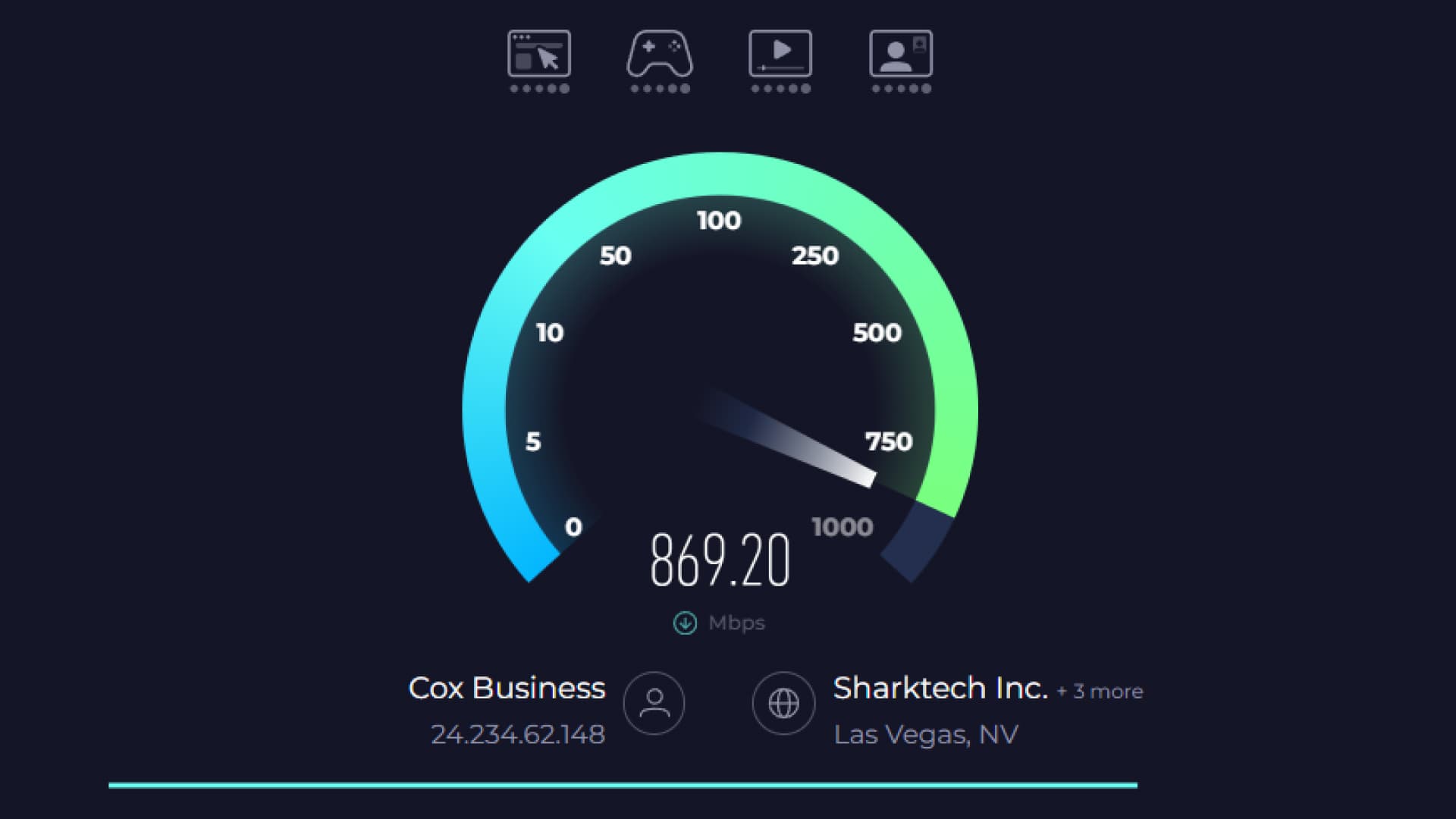 Download speed test showing 1000 Mbps performance